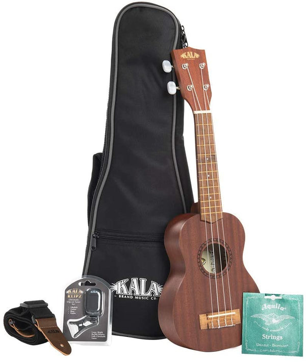 Kala KA-15 Soprano Ukulele Bundle - Natural Mahogany